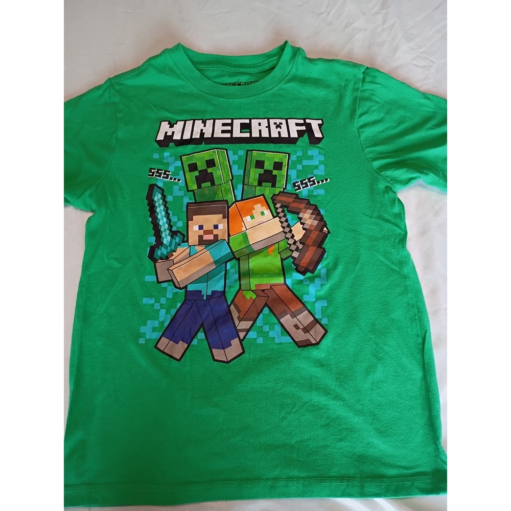Minecraft Graphic T-Shirt Kids Size M Green Excellent Steve Alex Creeper Tee